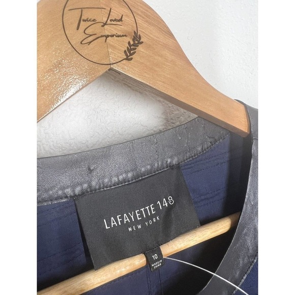 Lafayette 148 Womens 10 Linen Textured Jacket Vegan Leather Trim - Picture 4 of 6